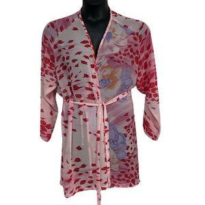 VINTAGE Victoria's Secret Sheer Pink Floral Short Robe One Size